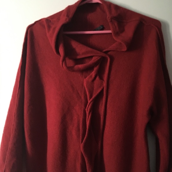 OSKA Lagenlook Burgundy-Red Wool + Angora Ruffle Front Sweater II Reg - Picture 3 of 6
